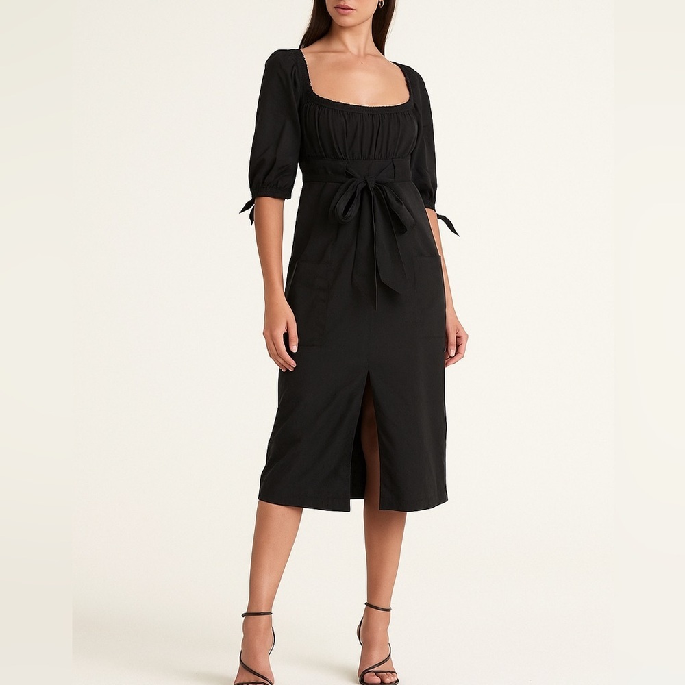LAST CHANCE - Diane Von Furstenberg Black Peasant Tie Waist Dress